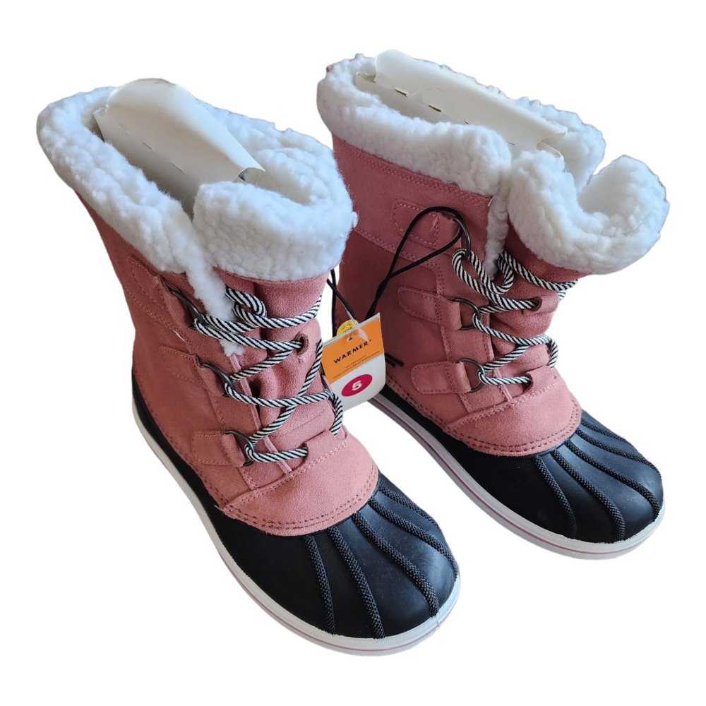 Cat and Jack Girls Pink Lace Up Waterproof Winter Boots Size 5 NEW NWT